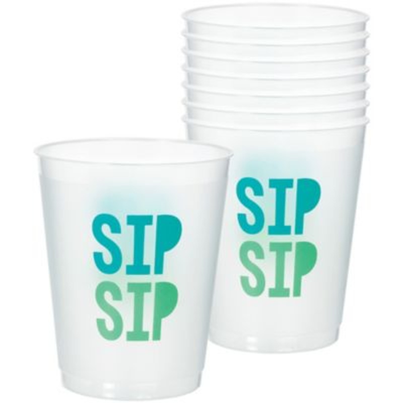 Frosted Plastic Cups With "Sip Sip" Saying