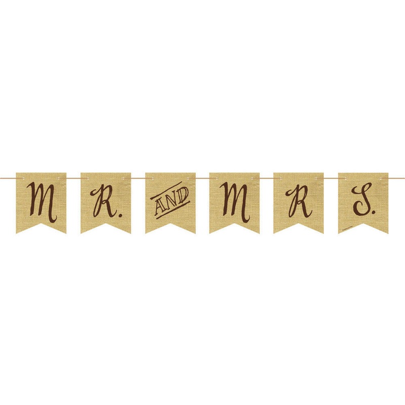 Rustic Wedding Burlap Pennant Banner w/ Twine, Mr. and Mrs.