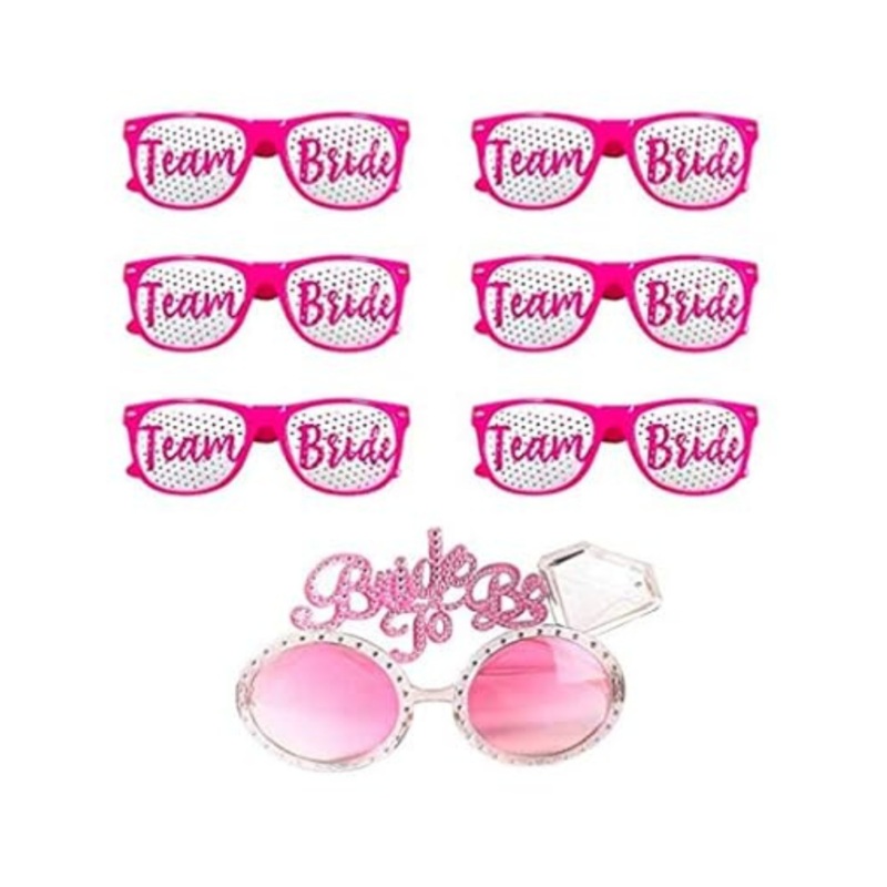 Team Bride Wedding Party Sunglasses For Photo Props - Bachelorette Party Favors For Bride And Team Bride (Hot Pink)
