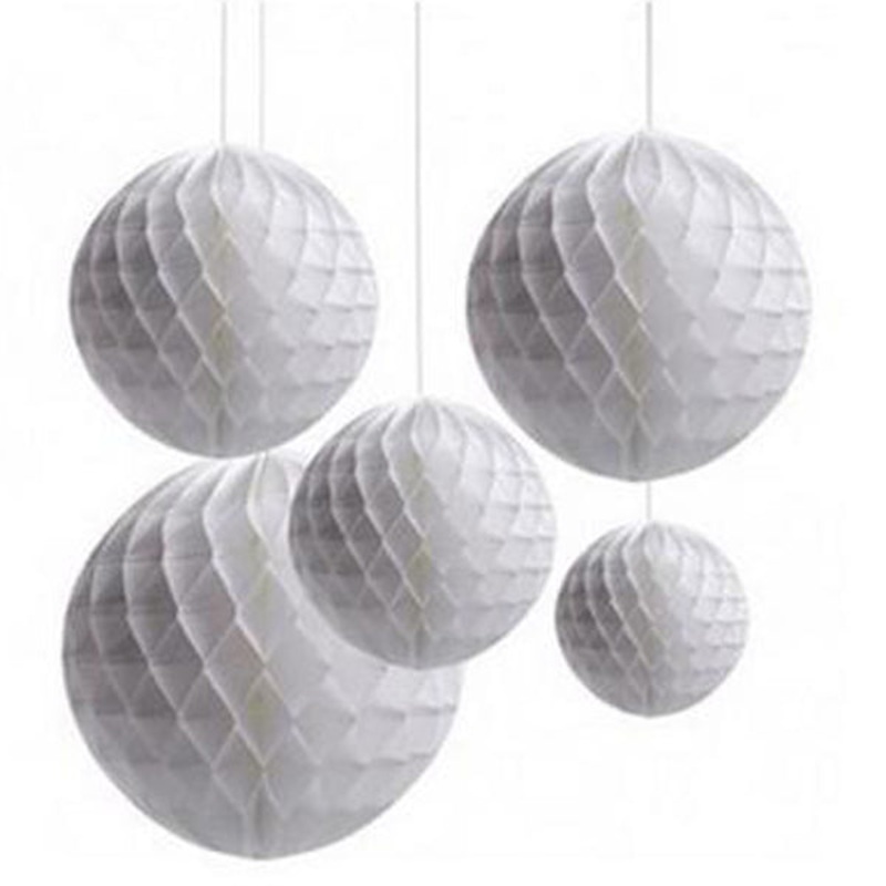 White Honeycomb Wedding Balls - 5ct