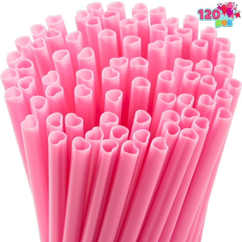 120 PCS Valentine Heart Shaped Pink Straws, Reusable Drinking Cute Straw for Valentine's day Cocktail, Birthday Party, Bridal Shower, Wedding Supplies, Valentine Party