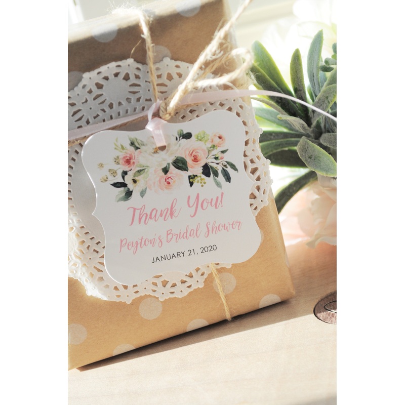 Bridal Shower Favor Tags, Wedding Thank You Tags Favors Personalized Wedding Tags, Blush Pink Floral Shower Hang Tags - Set of 12