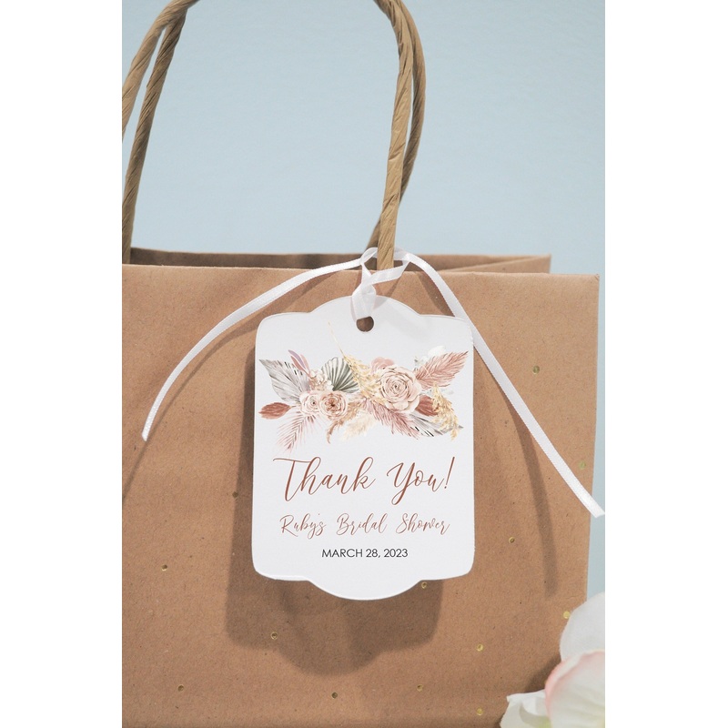 Bridal Shower Favor Thank You Tags Boho Floral Pampas Grass, Wedding Favors Personalized Wedding Tags, Bridal Shower Hang Tags - Set of 12