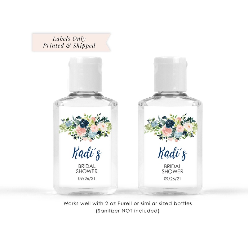 Bridal Shower Hand Sanitizer Labels Navy Blue Pink Floral Wedding Favor 2oz   Labels Wedding Sanitizer Labels - Set of 20 Labels