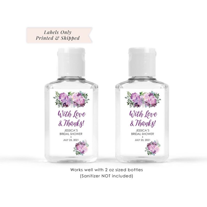 Bridal Shower Hand Sanitizer Labels Purple Floral Wedding Favor 2oz Labels Bachelorette Party Hand Sanitizer Label - Set of 20 Labels