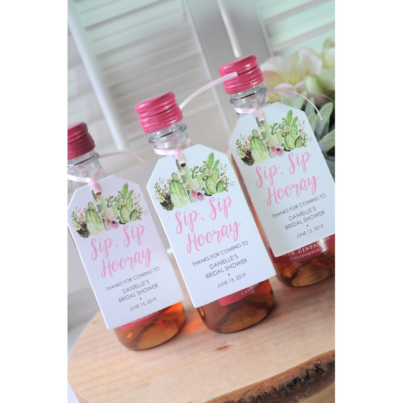 Cactus Bridal Shower Favors Tags for Mini Wine Bottles, Wedding Favors, Mini Champagne Tags, Wedding Desert Succulents - Set of 12