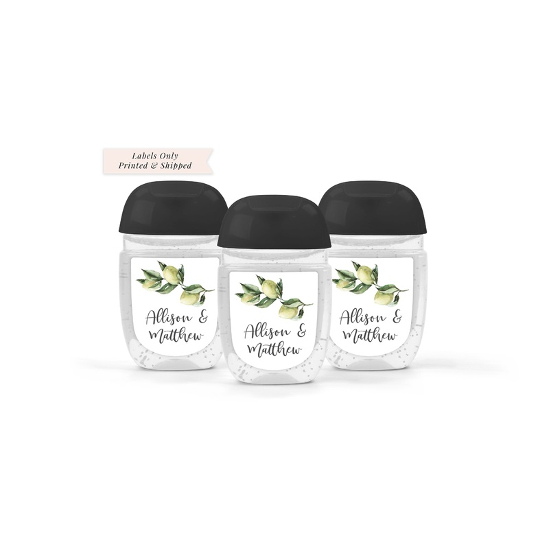 Lemon Wedding Sanitizer Labels, Italian Rustic Olive Branch Wedding Favor, Bridal Shower Hand Sanitizer Labels - Set of 30 Labels