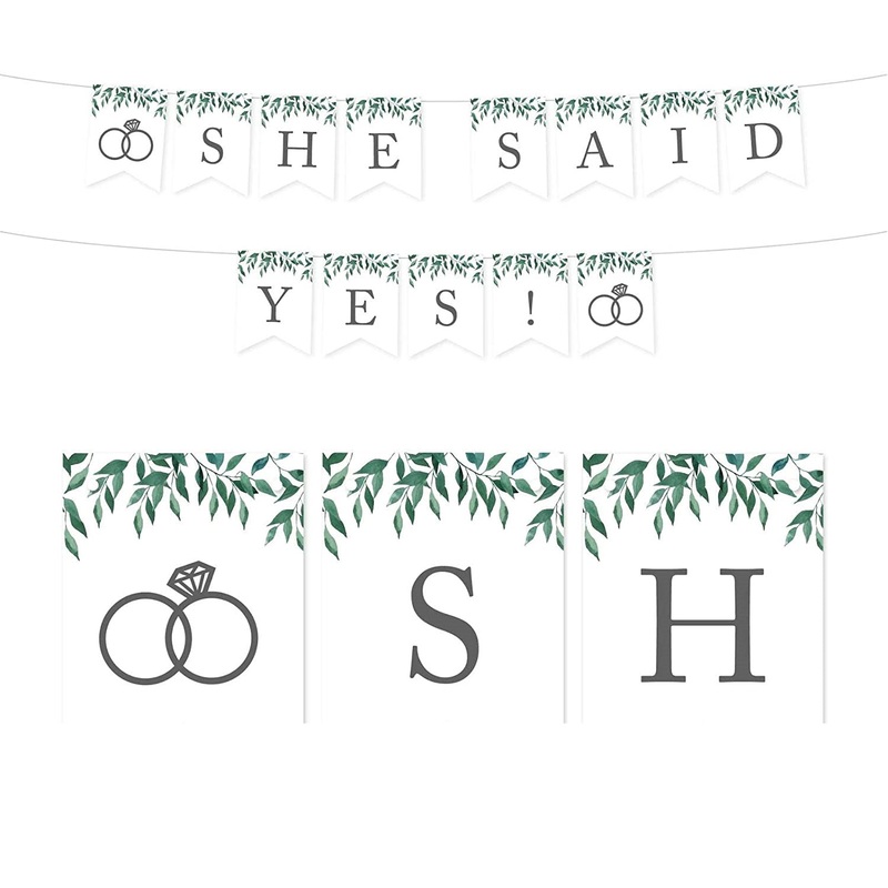 Natural Greenery Green Leaves Wedding Party Banner Decorations, She Said Yes!,