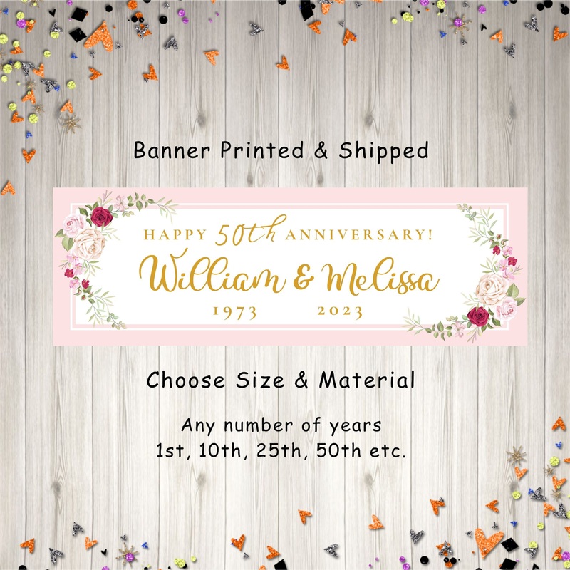 Personalized Wedding Anniversary Banner, 50th Wedding Anniversary, 25th Wedding Anniversary, Custom Anniversary Banner - Printed & Shipped