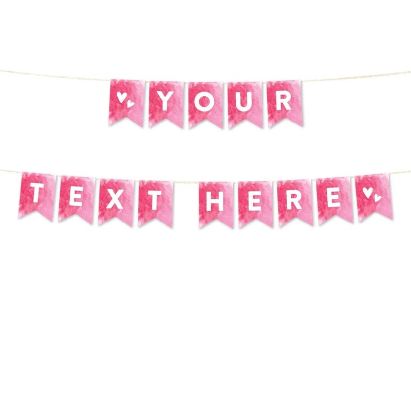 Pink Wedding  Hanging Pennant Party Banner With String
