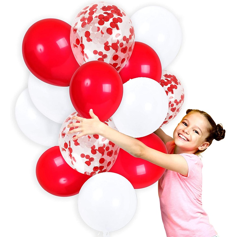 Red And White And Golden Confetti Balloon(With Ribbon) - Pack Of 20 Baby Arrival, Birthday Party Wedding Bridal Shower Party Decoration