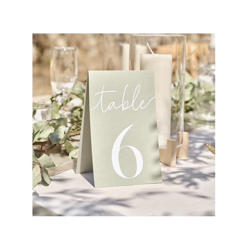 Sage Wedding Table Numbers 1-12