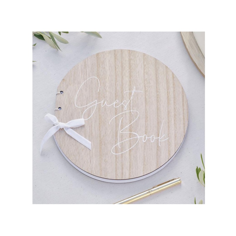 Sage Wedding Wooden Round Guest Book