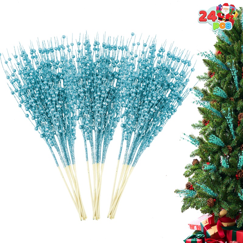 Syncfun 24 Pcs Christmas Tree Berry Stem, 20 Inches Decorative Bead Sticks, Glittery Twigs, Picks, Branches for Christmas Tree, Small Vase, Holiday, Wedding, Party (Gold)