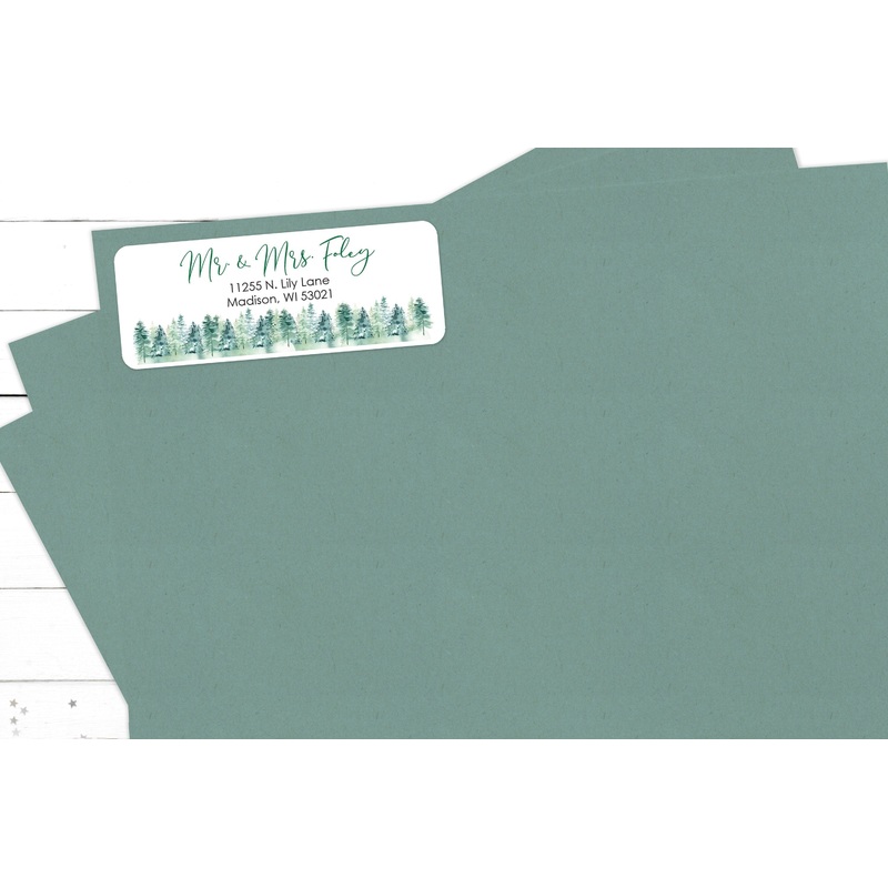 Wedding Address Labels, Return Address Stickers, Evergreen Trees Winter Wedding Christmas Trees, New Address Stickers - Set of 30