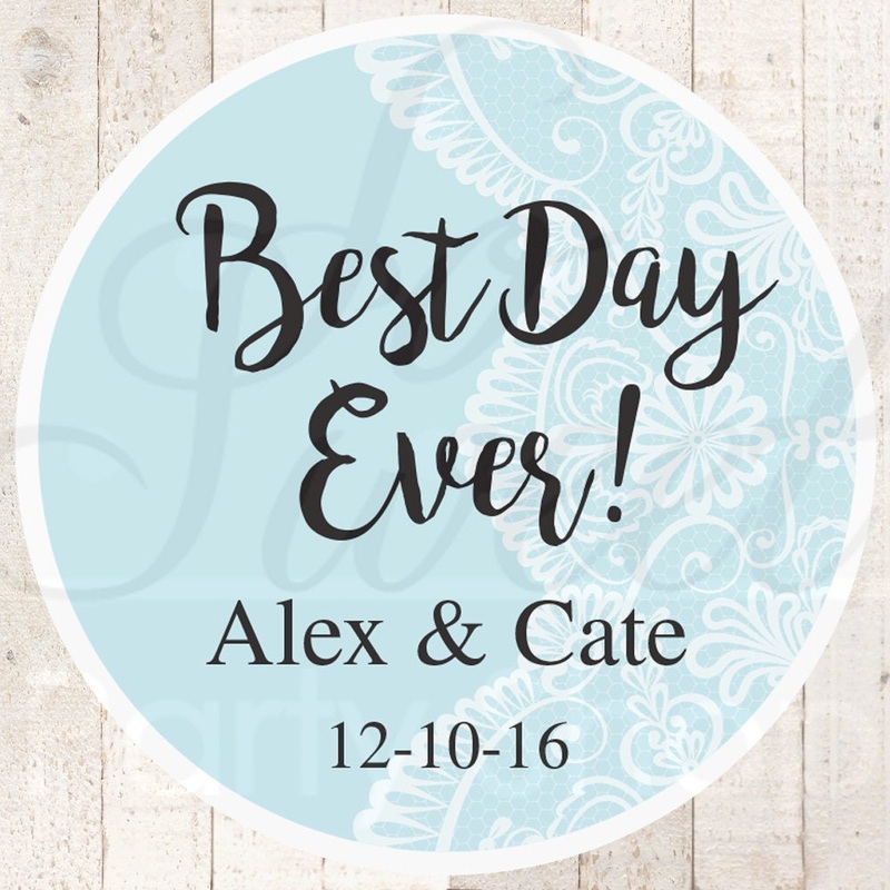 Wedding Favor Stickers, Bridal Shower Favor Labels, Personalized Stickers, Bachelorette Party Favors, Best Day Ever - Blue - Set of 24