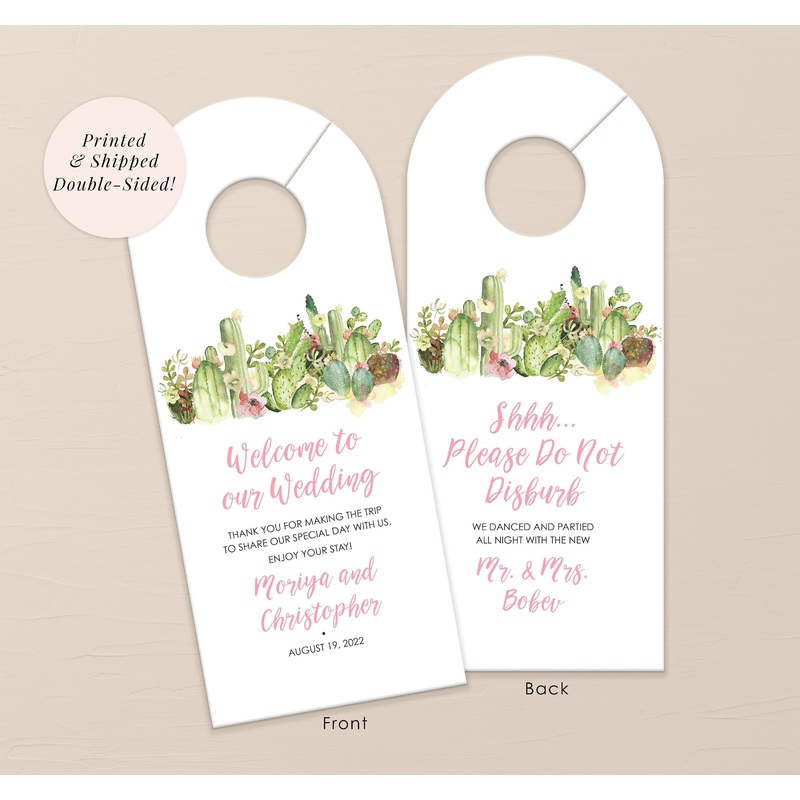 Wedding Hotel Door Hangers Cactus Succulent, Hotel Guest Welcome Wedding Door Hanger Do Not Disturb - Printed and Shipped - Set of 10