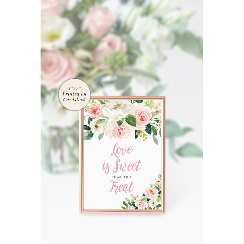 Wedding Love Is Sweet Sign 5x7 Print, Bridal Shower Sign, Sweet Treat Table Wedding Sign, Baby Shower Sign, Pink Floral PRINTED & SHIPPED!