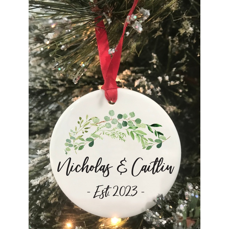 Wedding Personalized Christmas Ornament, Wedding Gift, First Christmas Married Couple Ceramic Ornament, Keepsake Ornament, Newlywed Gift
