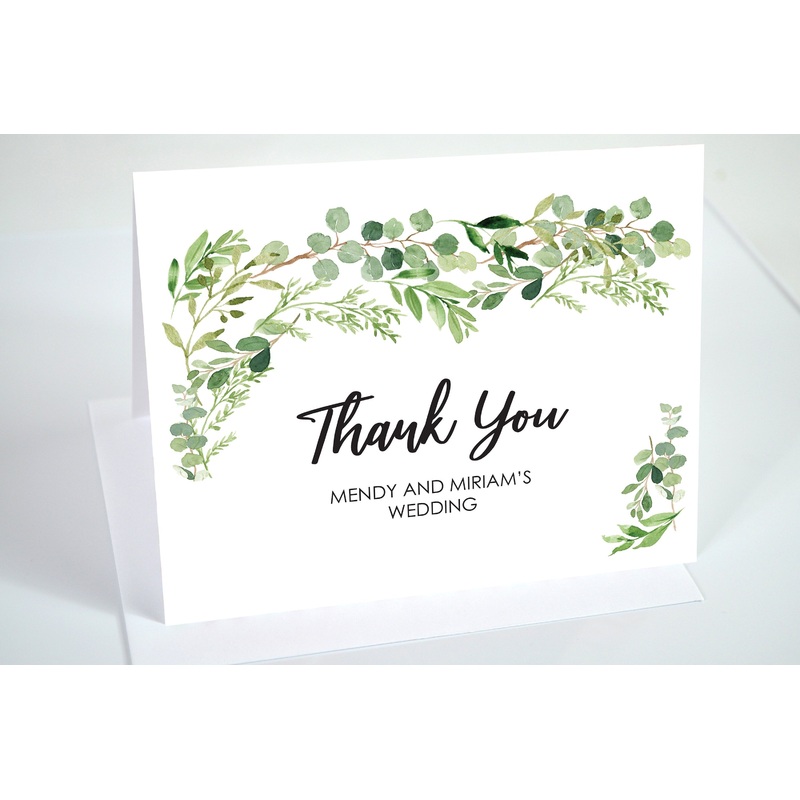 Wedding Thank You Cards Greenery Leaves Wedding Bridal Shower Thank You Notes - Printed and Shipped - Set of 10
