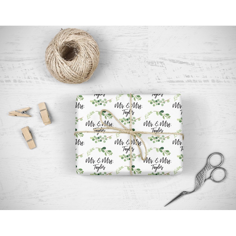 Wedding Wrapping Paper Greenery Leaf, Personalized Wedding Gift Wrap Sheets, Unique Present Wrapping Paper Bridal Shower