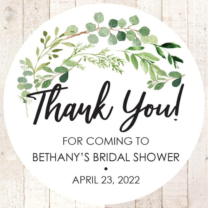 Bridal Shower Favor Stickers, Wedding Shower Favor Sticker Tags, Greenery Leaves Thank You Stickers - Set of 24