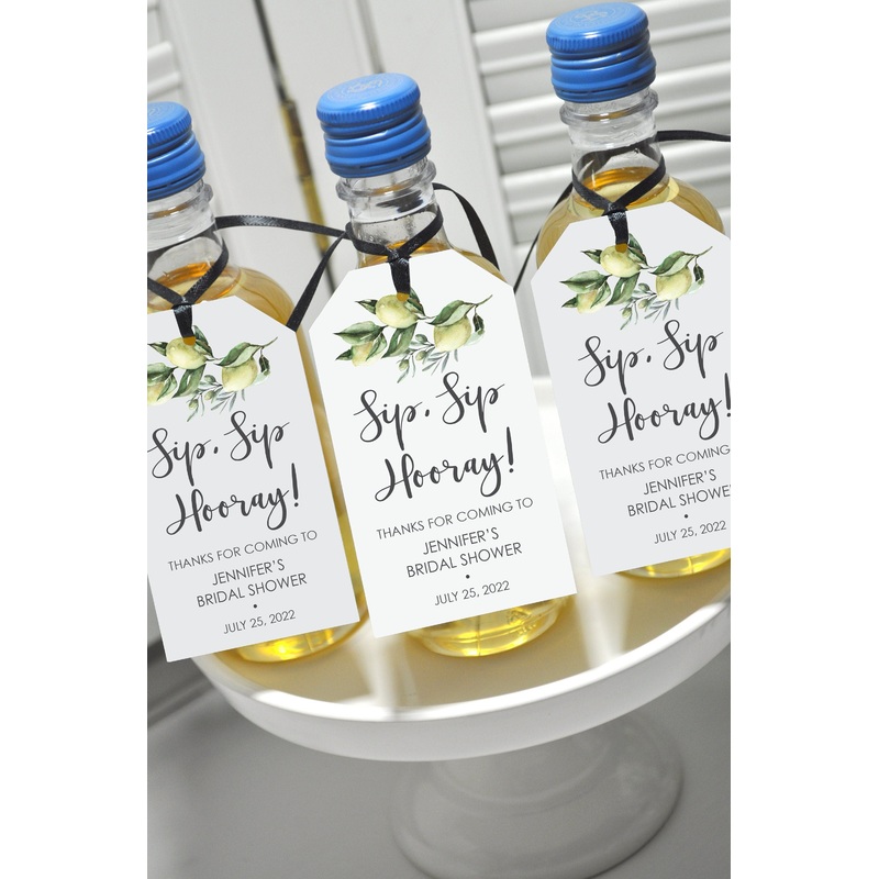 Bridal Shower Favor Tags for Mini Wine Bottles Lemon Citrus Olive Branch Italian Wedding Favors, Mini Champagne Tags - Set of 12