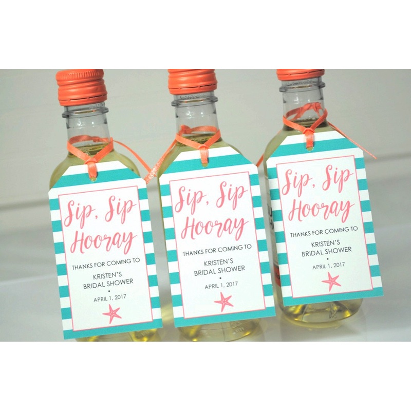 Bridal Shower Favor Tags, Wedding Favors, Bachelorette Party, Starfish Beach Wedding, Mini Wine Bottle Tags, Mini Champagne Tags - Set of 12