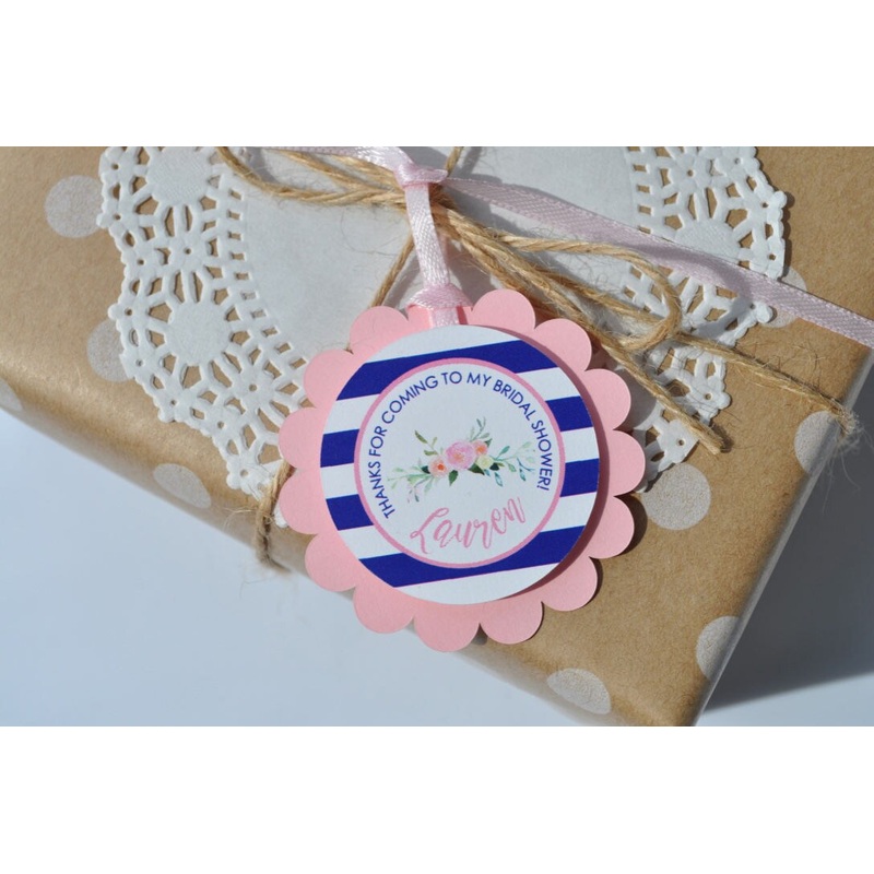 Bridal Shower Favor Tags, Wedding Thank You Tags, Bridal Shower Favors, Bachelorette Favor Tags, Pink & Navy Blue - Set of 12