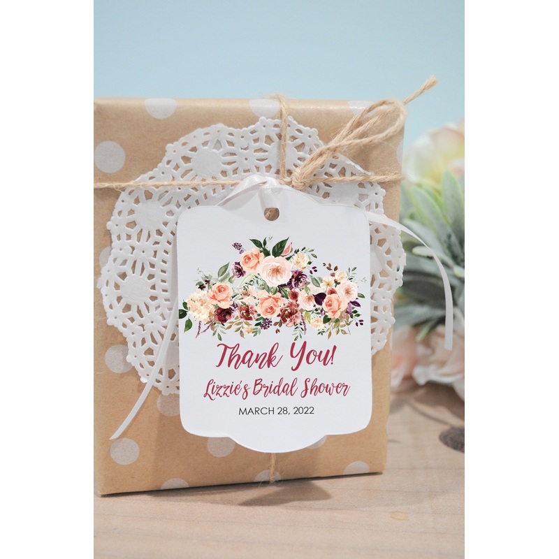 Bridal Shower Favor Tags, Wedding Thank You Tags Favors Personalized Wedding Tags, Fall Floral Shower Hang Tags - Set of 12
