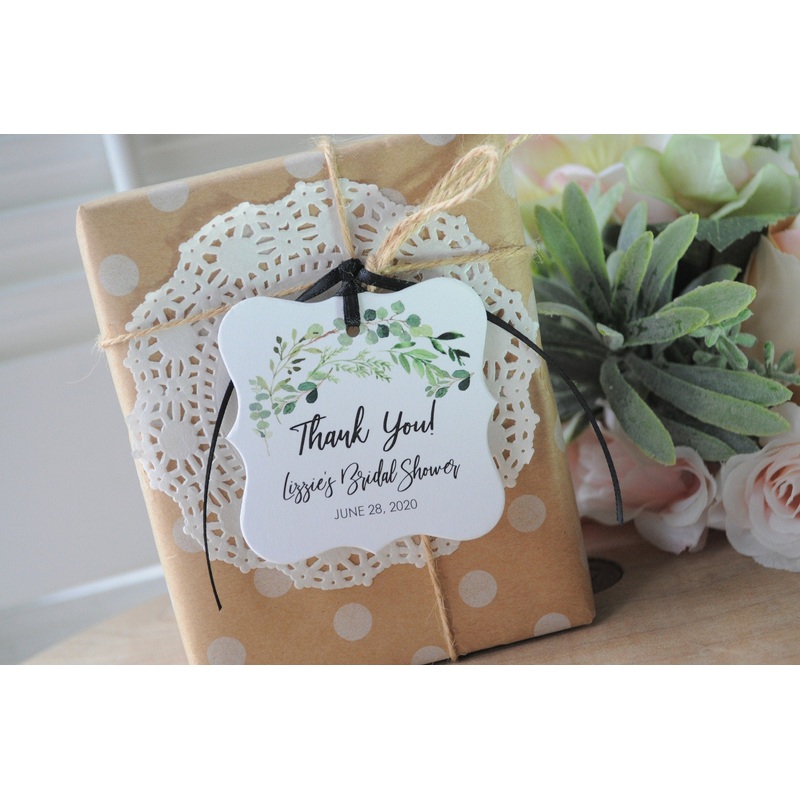 Bridal Shower Favor Thank You Tags Greenery Leaf, Wedding Favors Personalized Wedding Tags, Bridal Shower Hang Tags - Set of 12