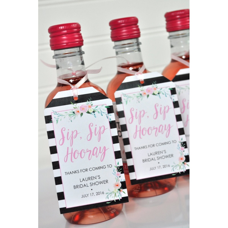 Bridal Shower Favors Tags for Mini Wine Bottles, Wedding Favors, Mini Champagne Tags, Personalized Wedding Tags, Black Floral - Set of 12