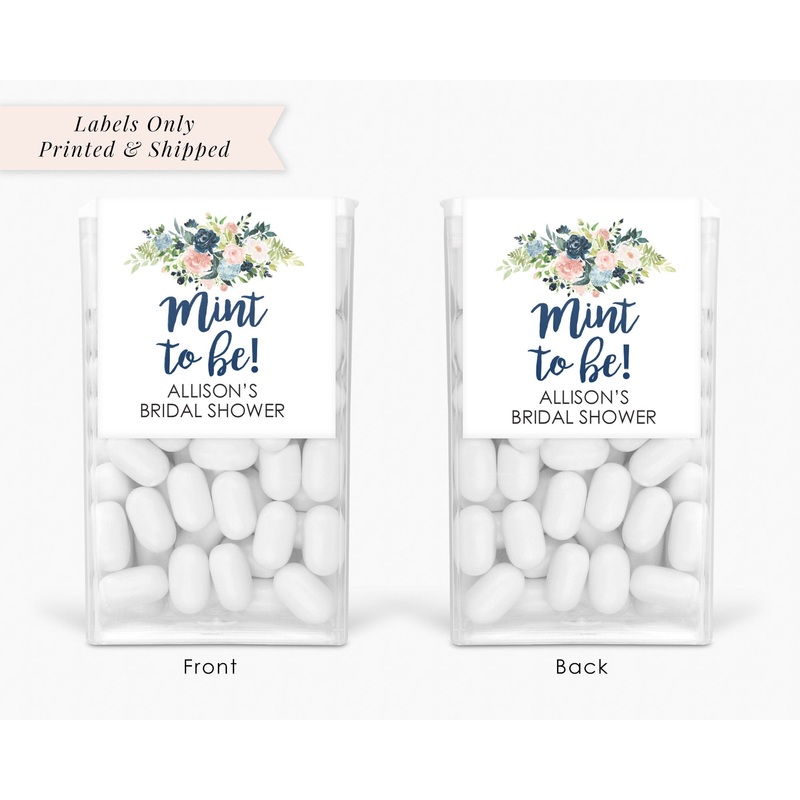 Bridal Shower Favors Tic Tac Labels Mint To Be Navy Blue Floral Wedding Favors, Bachelorette Favor Engagement Party Favor - Set of 24 Labels