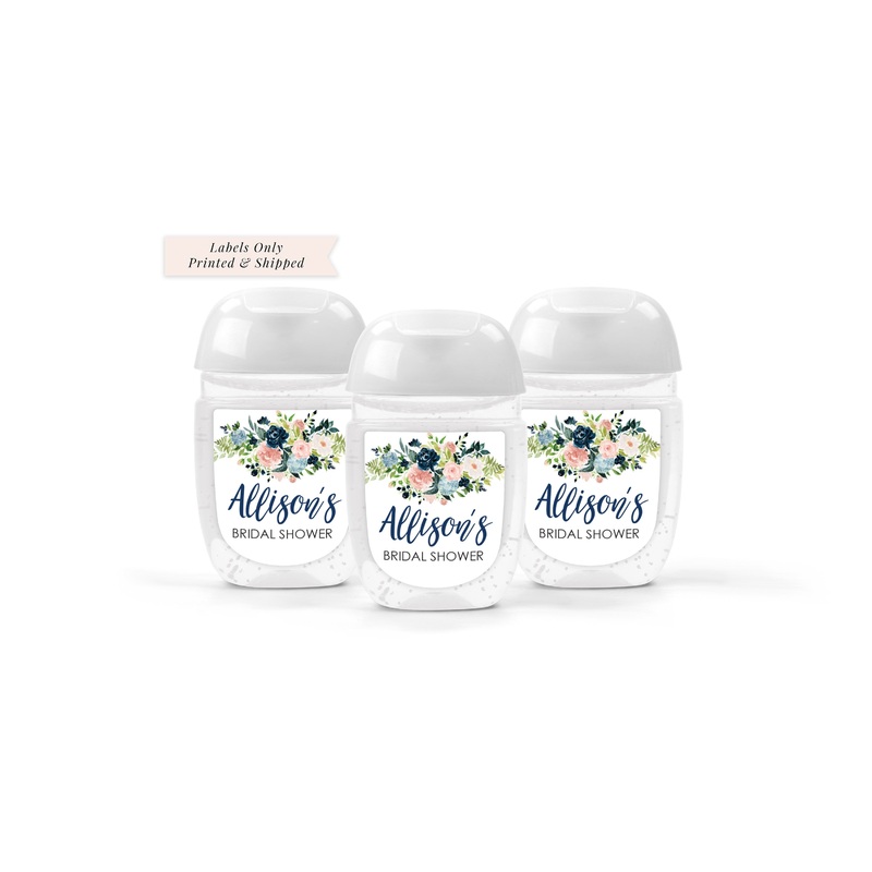 Bridal Shower Hand Sanitizer Labels Navy Blue Pink Floral Wedding Favor   Bachelorette Hand Sanitizer Labels - Set of 30 Labels