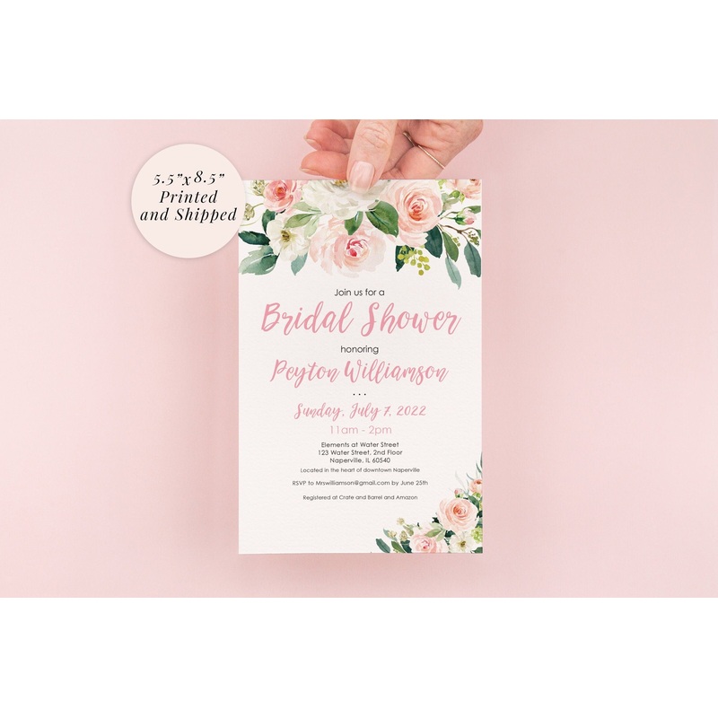 Bridal Shower Invitations Blush Floral Bridal Shower, Bridal Brunch Invites Wedding Invitations - Printed and Shipped - Set of 10