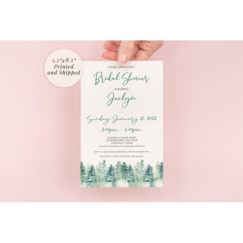 Bridal Shower Invitations Evergreen Trees Christmas Trees Winter Wedding Invites - Printed and Shipped - Set of 10