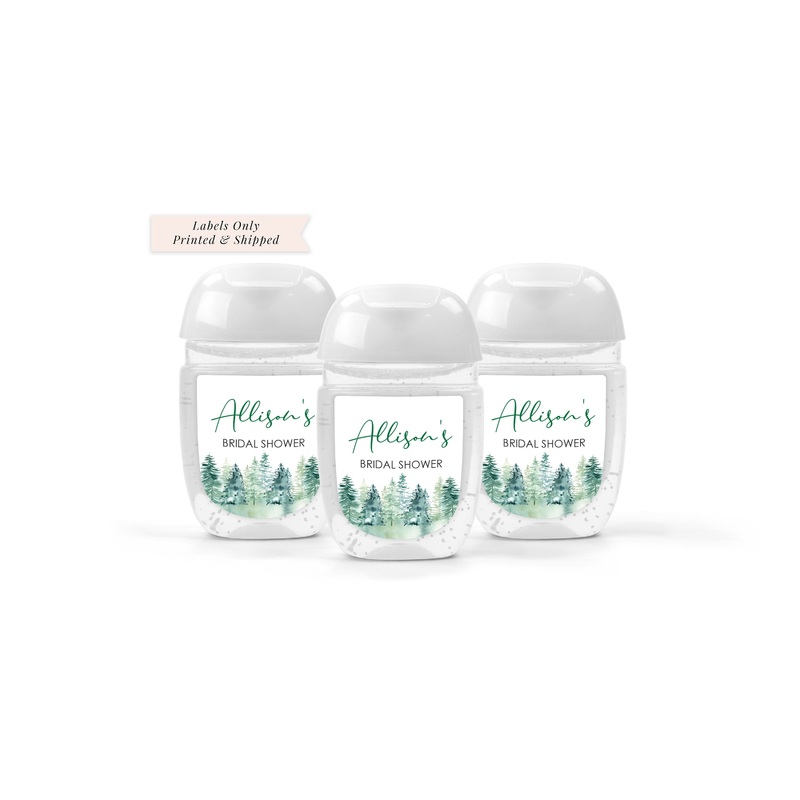 Bridal Shower Sanitizer Labels Christmas Trees Evergreens Winter Wedding Favor Hand Sanitizer Labels - Set of 30 Labels