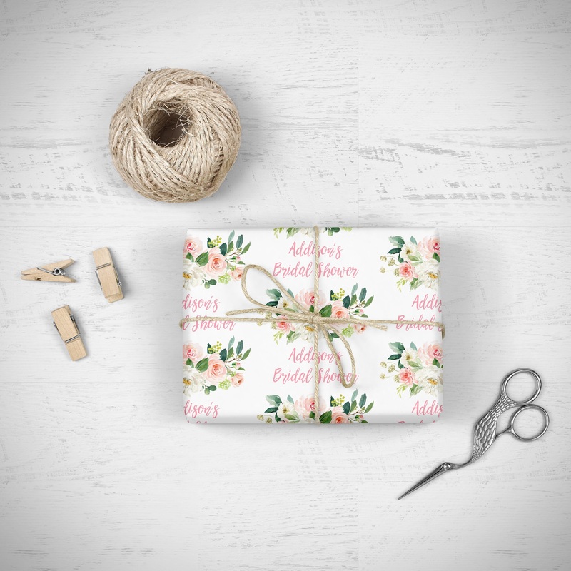 Bridal Shower Wrapping Paper Pink Blush Floral, Personalized Bridal Shower Wedding Gift Wrap Sheets, Unique Present Wrapping Paper