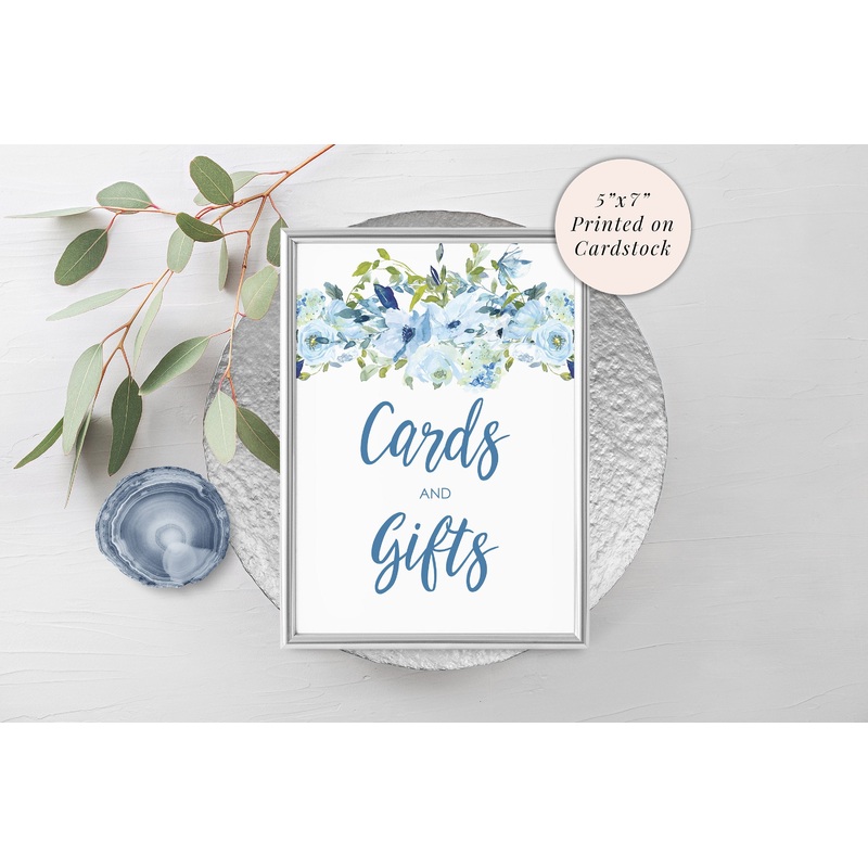 Cards and Gifts Sign 5x7 Print, Bridal Shower Sign, Gift Table Wedding Sign, Baby Shower Cards and Gifts Sign Blue Floral PRINTED & SHIPPED!