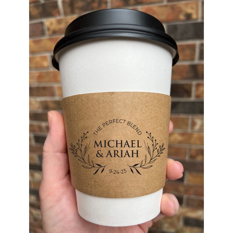 Custom Wedding Coffee Cups The Perfect Blend Personalized Names Printed Coffee Cup Sleeves and Lids Disposable Cups - Set of 10