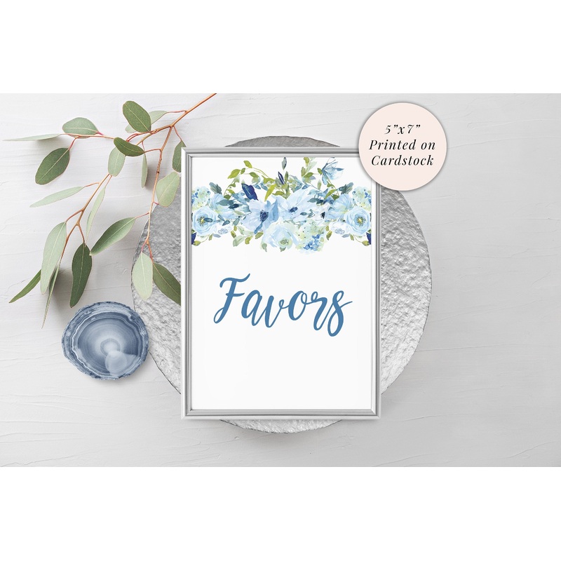 Favors Sign 5x7 Print, Bridal Shower Favor Signs, Wedding Favor Table Sign, Baby Shower Favor Sign, Blue Floral Shower PRINTED & SHIPPED!
