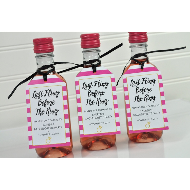 Mini Wine Bottle Favor Tags, Bridal Shower Favors, Last Fling Before The Ring, Mini Champagne Tags, Personalized Wedding Favors - Set of 12