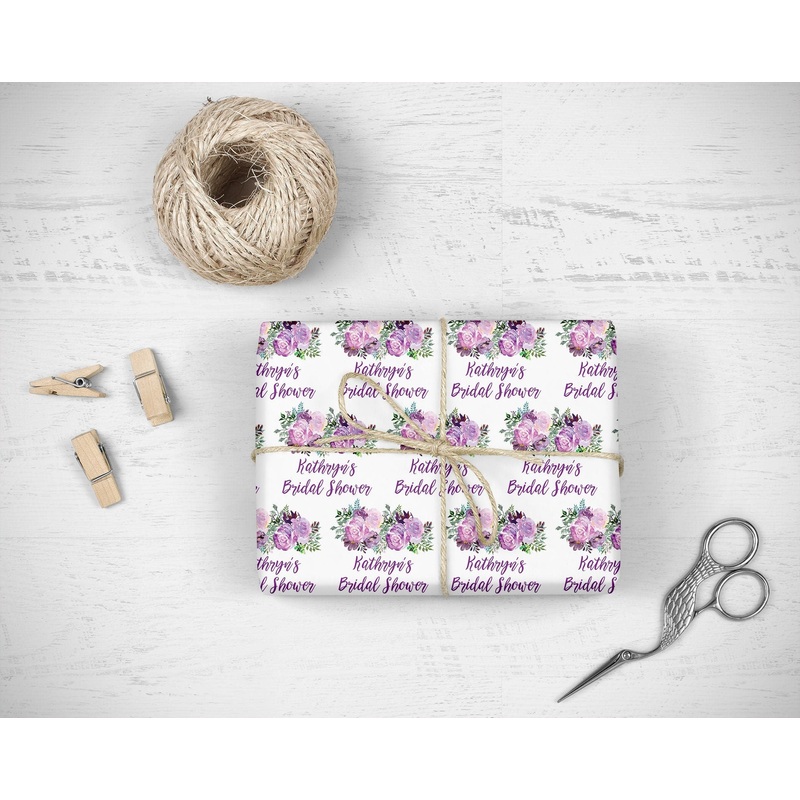 Personalized Bridal Shower Wedding Gift Wrap Sheets, Bridal Shower Wrapping Paper Purple Floral, Unique Wedding Present Wrapping Paper