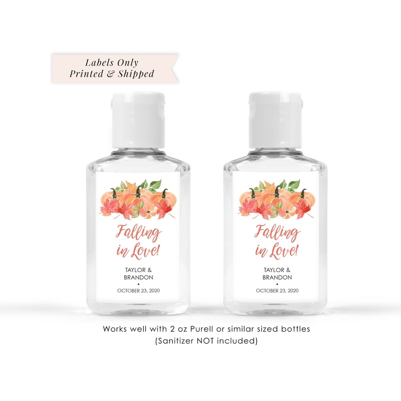 Pumpkin Wedding Favor Sanitizer Favor Labels 2oz   Bottle Labels, Fall Wedding Bridal Shower Hand Sanitizer Labels - Set of 20 Labels
