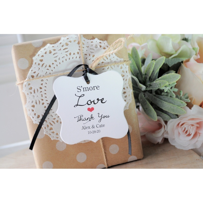 S'more Wedding Favor Thank You Tags, Wedding Thank You Favors Personalized Wedding Tags, Smore Love Hang Tags - Set of 12