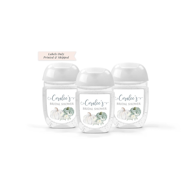Sanitizer Favor Labels White Pumpkin Bridal Shower Wedding Favor   Fall Bridal Shower Hand Sanitizer Labels - Set of 30 Labels