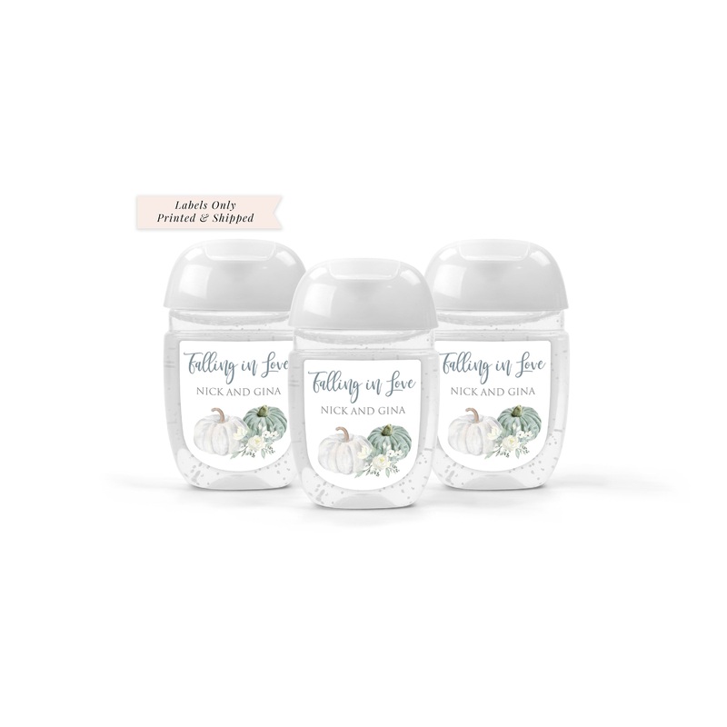 Sanitizer Favor Labels White Pumpkin Wedding Favor Falling In Love Bridal Shower Hand Sanitizer Labels - Set of 30 Labels