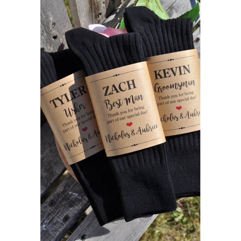 Sock Wraps for Groomsman, Best Man, Usher, Sock Labels, Groomsmen Gift, Sock Wrappers, Wedding Party **PRINTED & SHIPPED** - Set of 3 Wraps