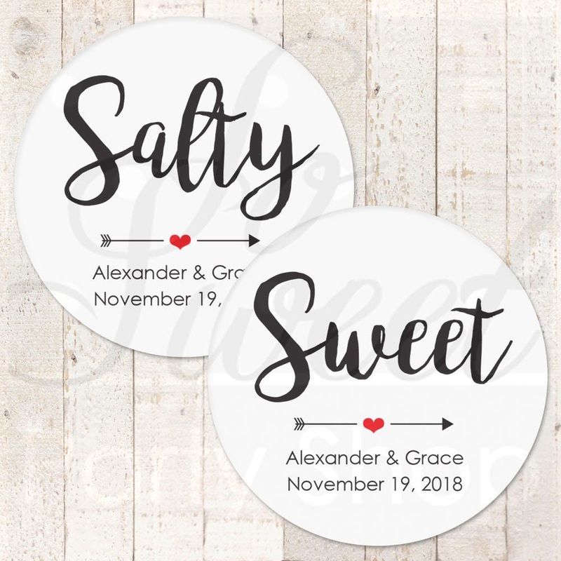 Sweet and Salty Stickers, Wedding Favor Stickers, Treat Bag Stickers, His and Her Favorite Stickers, Snack Bag Stickers - Set of 24