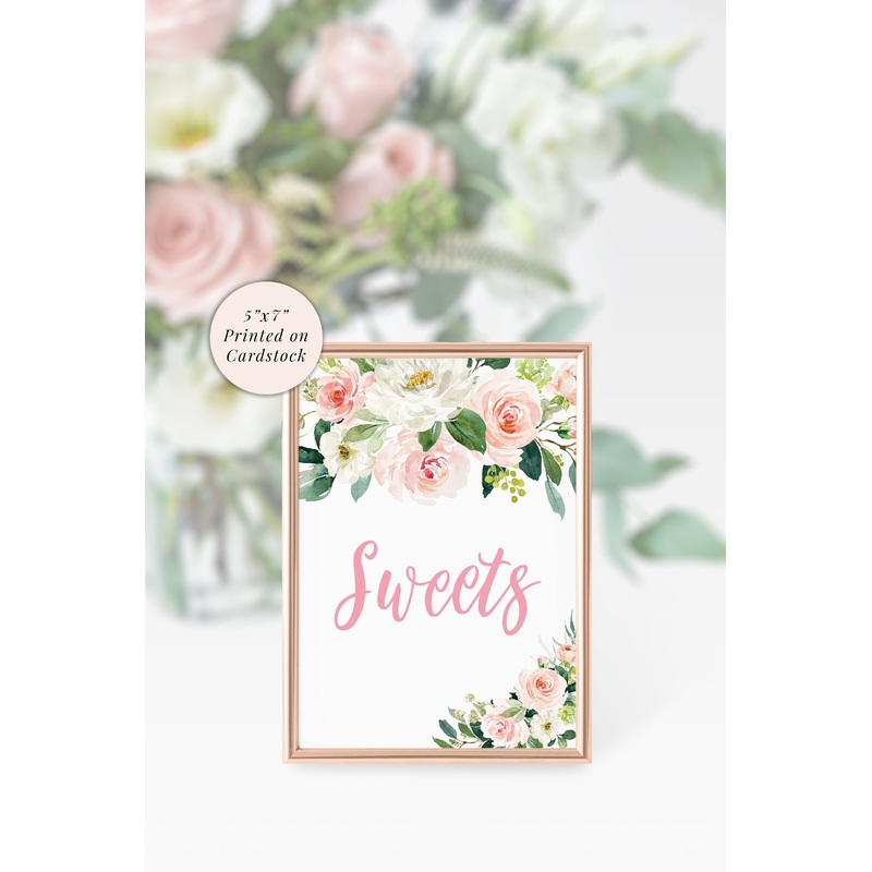 Sweets Sign 5x7 Print Bridal Shower Sign, Sweets Treat Table Wedding Sign, Baby Shower Sign, Blush Pink Floral PRINTED & SHIPPED!